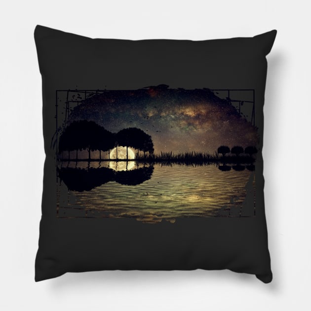 guitar island moonlight Pillow by psychoshadow