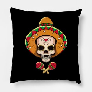 Maracas Sombrero Skull Design Pillow