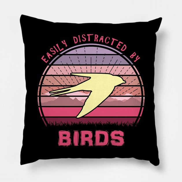 Easily Distracted By Birds Swallow Pillow by Nerd_art