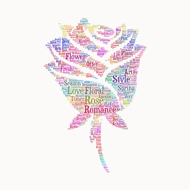 Rose Flower Silhouette Shape Text Word Cloud by Cubebox