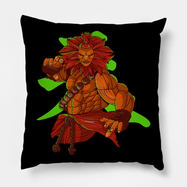 Akuma green background Pillow by santelmoclothing