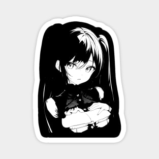 Black and white cute anime girl Magnet