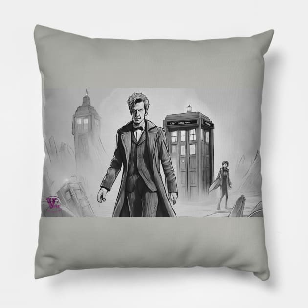 Doctor Who b/w Pillow by Viper Unconvetional Concept