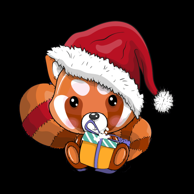 Cute cartoon red panda with christmas hat by zwestshops