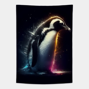 Monochromatic Antarctica Penguin Within Rainbow Colors Tapestry