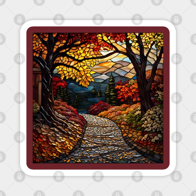 Stained Glass Autumn Scene Magnet by Chance Two Designs