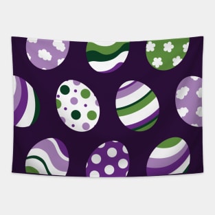 Egg Pattern | Purple Green | Stripes Clouds Flowers Dots | Dark Purple Tapestry