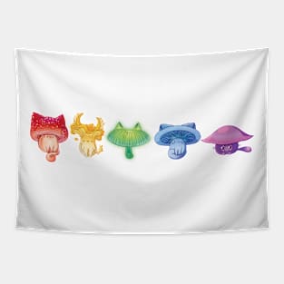 Mushroom Cats - Rainbow Line Tapestry