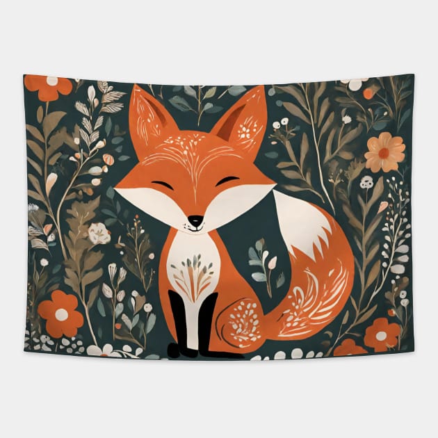 cute woodland animal  scandinavian folk art red fox Tapestry by Tina