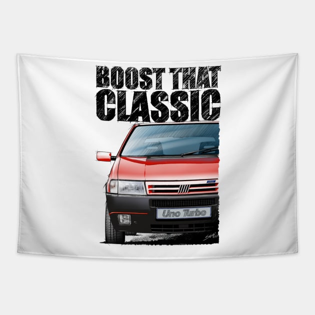 Boost that Classic Fiat Uno Turbo Tapestry by stefansautoart