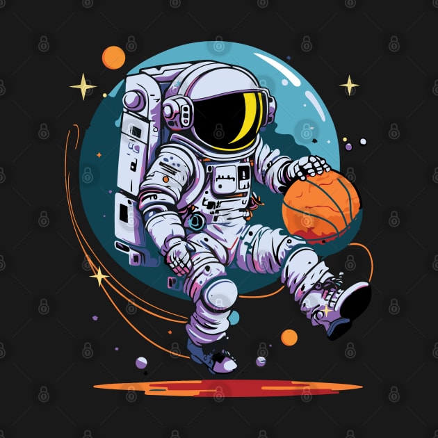 Space Traveller on Distant Planet with Basketball by Graphic Duster