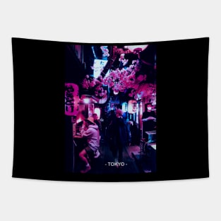 Tokyo Street Neon Synthwave Tapestry