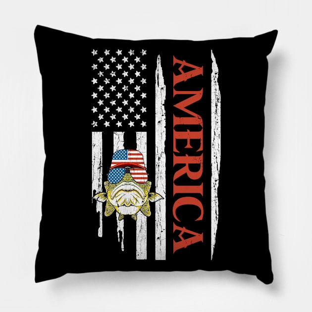 America Fishing Fisherman American Flag 4th of July Men/Women/Kid Pillow by David Darry