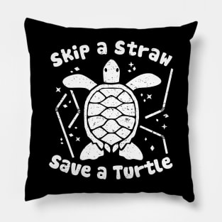 Skip a Straw Save a Turtle for Earthday - Vintage Retro Design T Shirt Pillow
