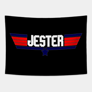 "Jester" 80's action movie design Tapestry