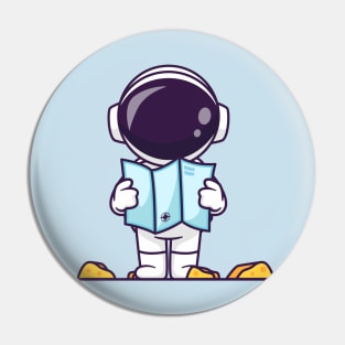 Cute Astronaut Holding Map In Moon Cartoon Pin