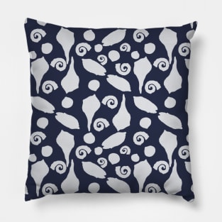 Summer Seashell Silhouettes Pattern - White on Navy Blue Pillow