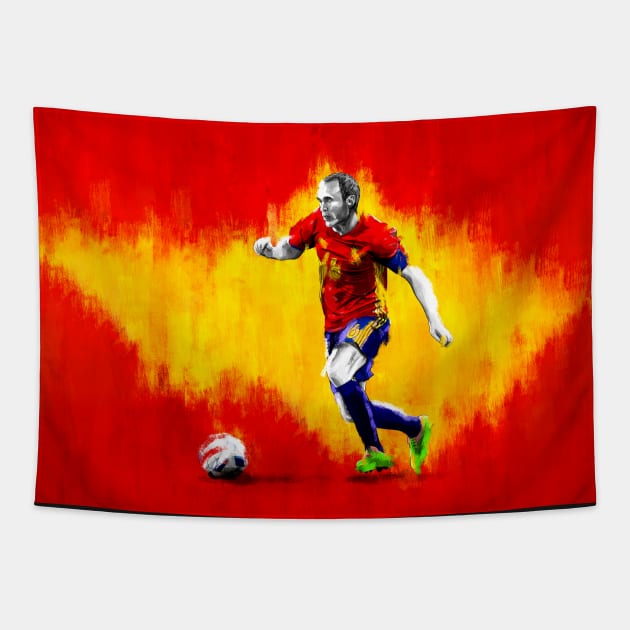 Andrés Iniesta - Spain Football Artwork Tapestry by barrymasterson