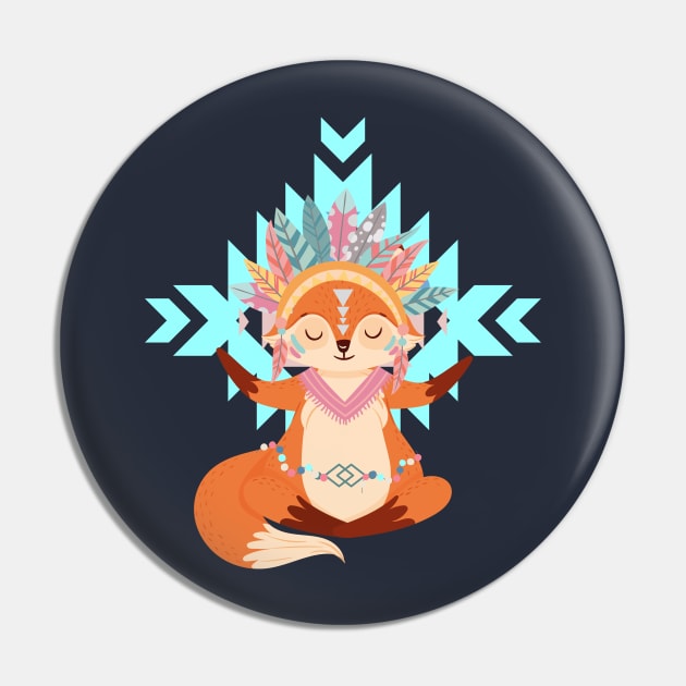 Meditation Fox Totem Boho Feathers Pin by Holisticfox