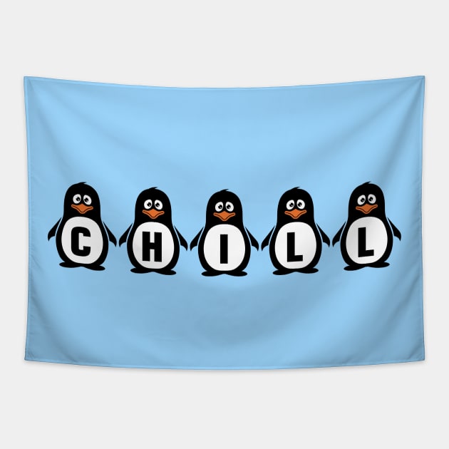 "Chill" Penguins Tapestry by Whoopsidoodle