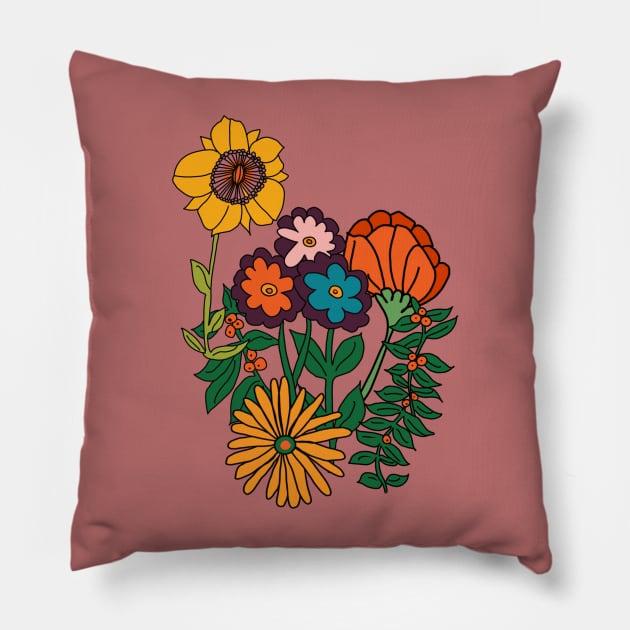 Retro foral bouquet Pillow by bruxamagica