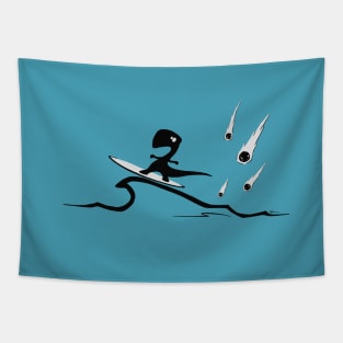 Surfer T-Rex Dino | Surf the Meteor Wave Tapestry