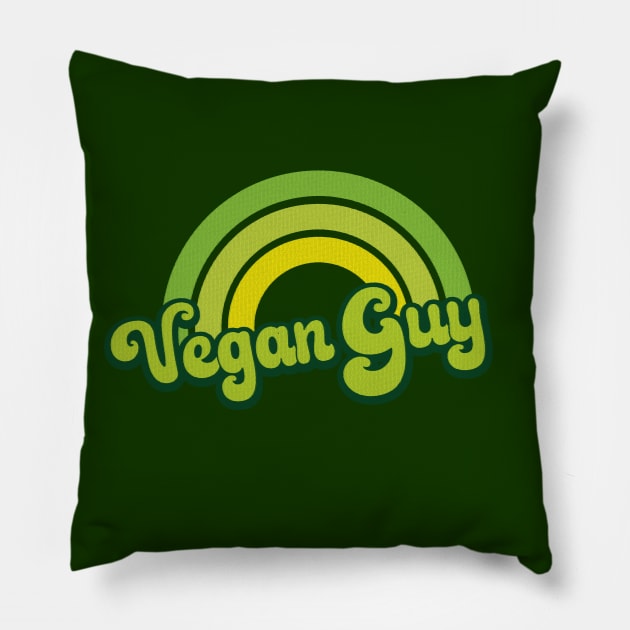 Vegan Guy Retro Rainbow Green Pillow by Jitterfly