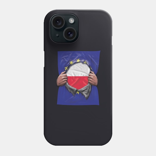 Poland Flag European Union Flag Ripped Open - Gift for Polish From Poland Phone Case by Country Flags