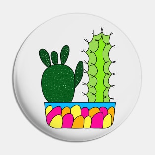 Cute Cactus Design #91: 2 Cacti Types In A Colorful Pot Pin