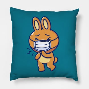 Cute Rabbit Wearing Mask Cartoon Pillow