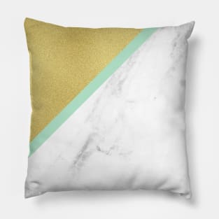 Marble and gold background green line Pillow