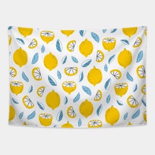 Abstract lemons yellow and blue pattern Tapestry