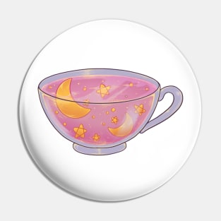 Soft pink night tea cup sticker Pin