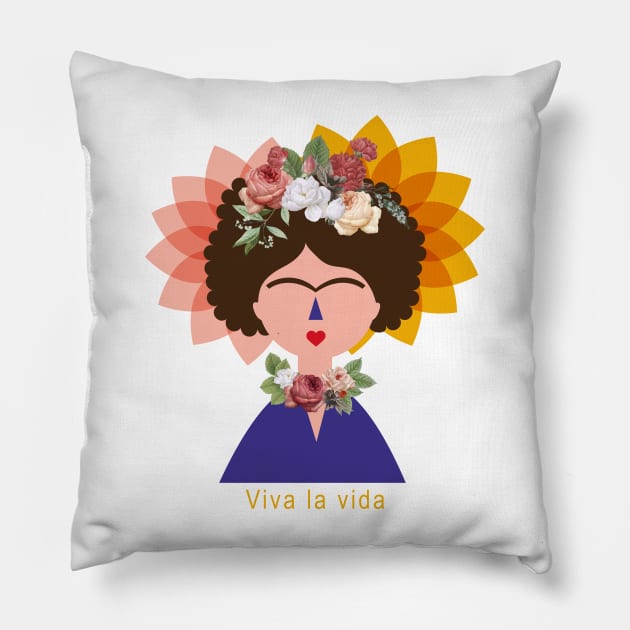 Funny tshirt, cute Frida kahlo feminist, feminism portrait, mexican painter colorful flowers viva la vida Pillow by sugarcloudlb-studio
