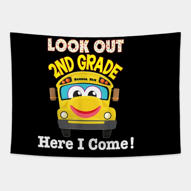 2nd Grade Here I Come School Bus Second Back To School Kid Tapestry by FONSbually