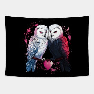 Snowy Owl Couple Valentine Tapestry