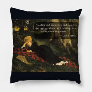 David Hume quote: Reading and sauntering and lounging and dosing, which I call thinking, is my supreme Happiness. Pillow