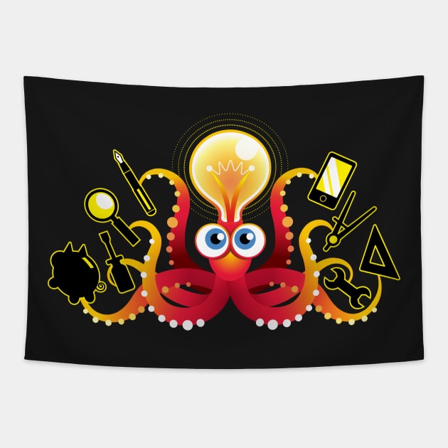 Cute Multi-Tasking Octopus Genius Tapestry by Liyin Yeo