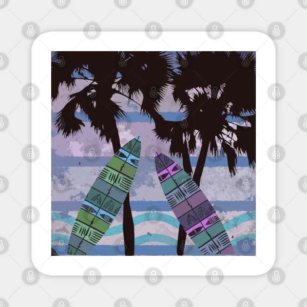 Palm trees with surfboards (2) Magnet by Againstallodds68