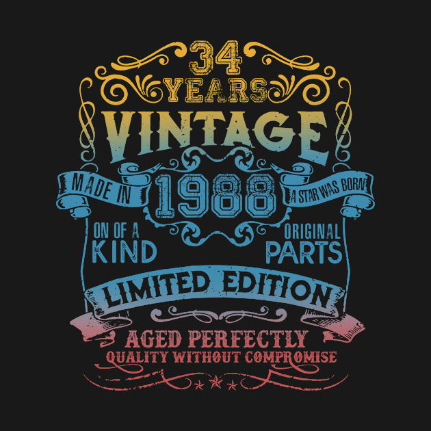 34 Years old Vintage 1988 Limited Edition 34th Birthday by thangrong743