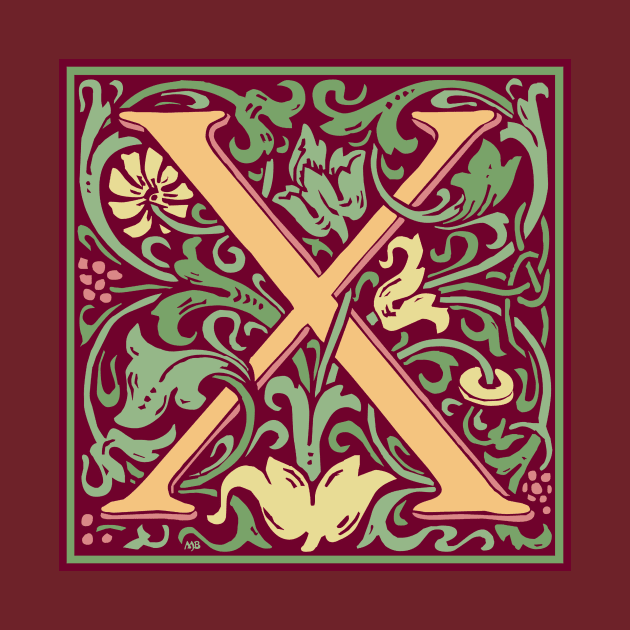 William Morris Vintage Letter X by MatchbookGraphics