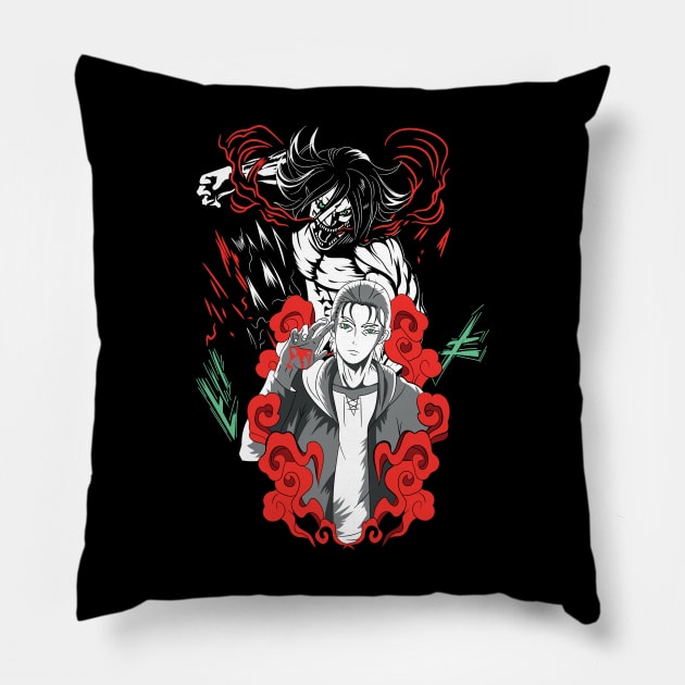 AOT Eren Anime Fanart Pillow by Planet of Tees