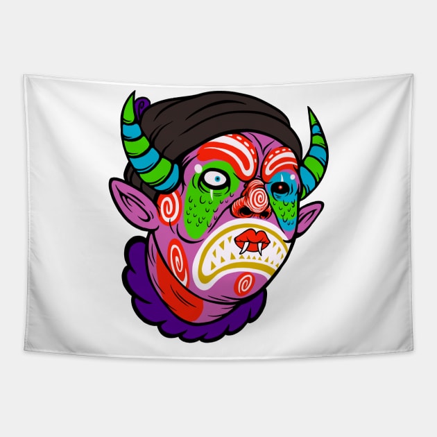 Fluorescent Demon Clown Tapestry by flynnryanart