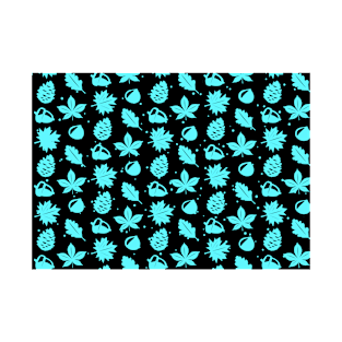 Sky Blue Graphic Nature Pattern on Black Background T-Shirt