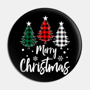 Merry Christmas Tree Xmas Buffalo Plaid Red White Green Pin