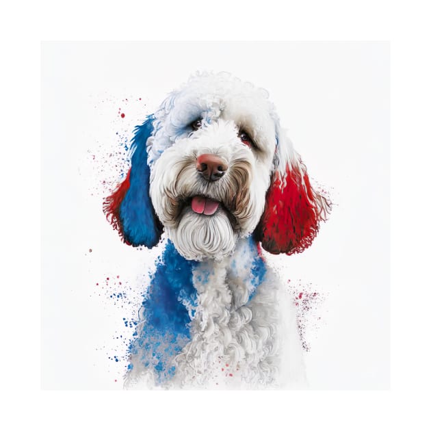 [AI Art] Red, blue and white Labradoodle by Sissely