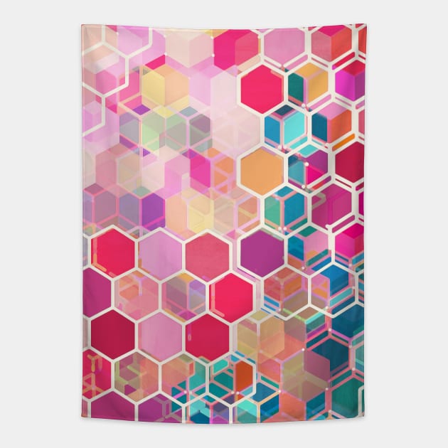 Rainbow Honeycomb - colorful hexagon pattern Tapestry by micklyn