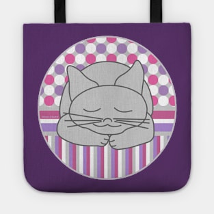 Sleeping Gray Cat Pink Pattern Oval Tote