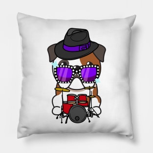 Cute English Bulldog jamming on the drums Pillow