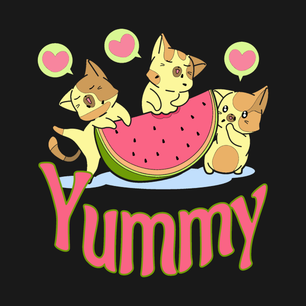 Watermelon Eating Kittens by AlondraHanley